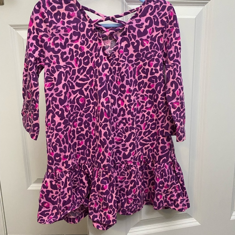 Girls Pink Purple Leopard Print Ruffle Hem Dress